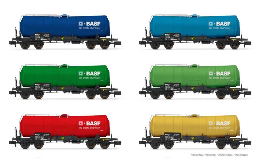 D-BASF, 6-tlg. Display 4-achs. Kesselwg., versch. Farben, Ep