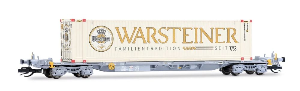 4-achs. Containerwagen, graue Farbgebung, beladen mit 1 x 45