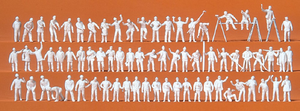 Auf der Arbeit. 70 unbemalte Miniatur- figuren. Zubehör. Bau