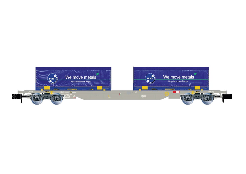 4-achs. Containerwagen, beladen mit 2 x 22' Coil-Container „
