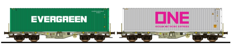 Containertragwagen, H0, Sgmmns, 37 80 4505 308-9 + 37 80 450