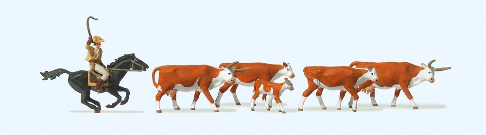 Langhornrinder, Cowby zu Pferd