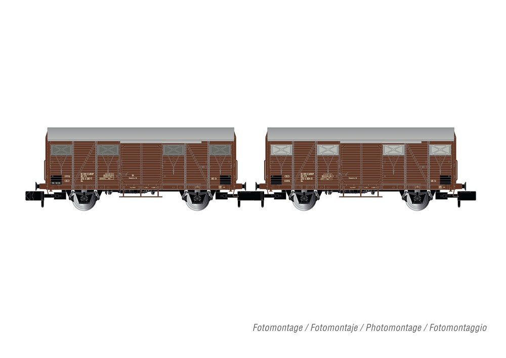 FS, 2-tlg. Set 2-achs. gedeckte Güterwagen Gs, in brauner La