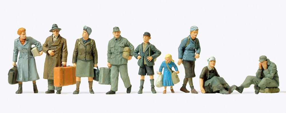 Flüchtlinge. 9 unbemalte Miniaturfiguren Bausatz