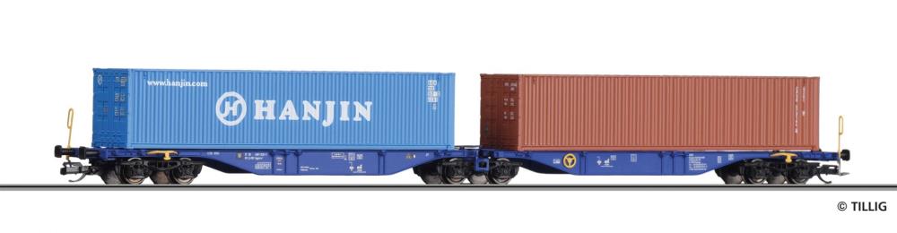 Containertragwagen Sggmrs der ERR, beladen mit zwei 40‘-Cont