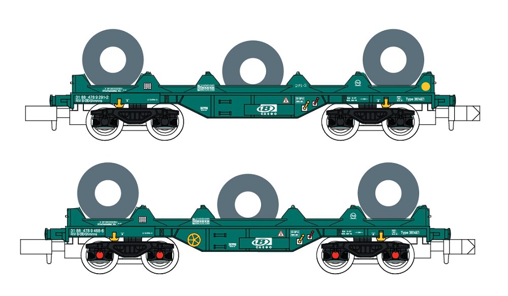 2er Set Coilwagen Shmmns B-Cargo, Ep.V-VI, grün