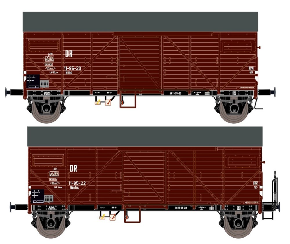 2-er Set DR Bremen Guterwagen Braun mit Endfelddiagonale und