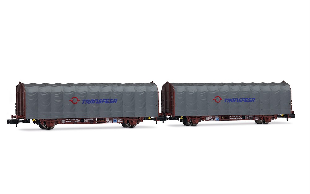 RENFE, 2-tlg. Set 2-Achs Schiebeplanenwagen, Typ Lis, mit mo