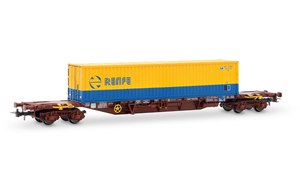 RENFE, 4-achs. Containerwagen MMC3, oxydrote Farbgebung, bel