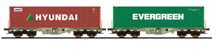 Containertragwagen, H0, Sgmmns, 37 80 4505 399-8 + 37 80 450