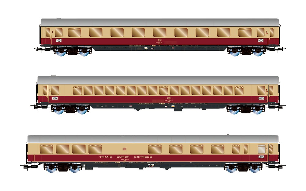DB, 3-tlg. Set  Reisezugwagen „TEE Bavaria" in rot/beiger La