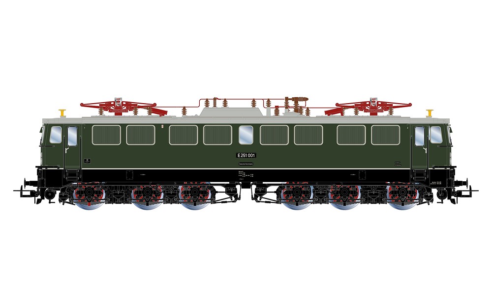 DR, schwere sechsachsige Elektrolokomotive E251 001 in grüne