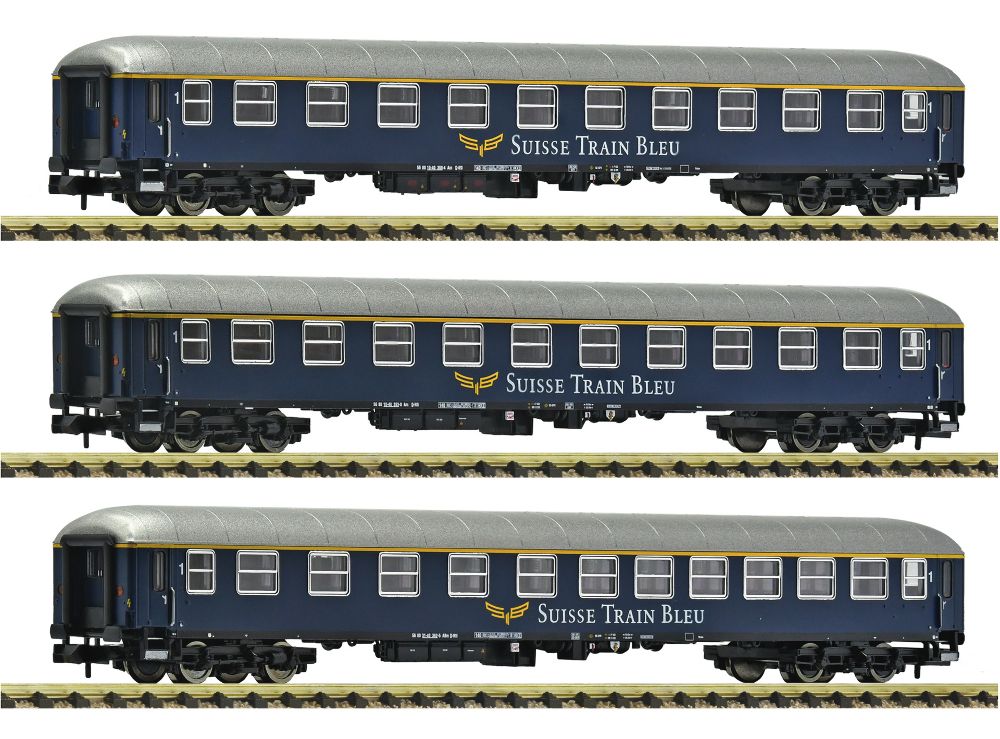 3er Set Personenwagen Suisse Train Bleue