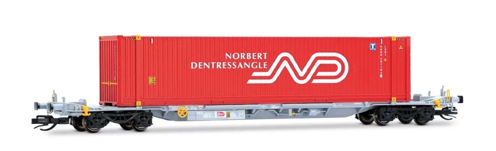 4-achs. Containerwagen, graue Farbgebung, beladen mit 1 x 45